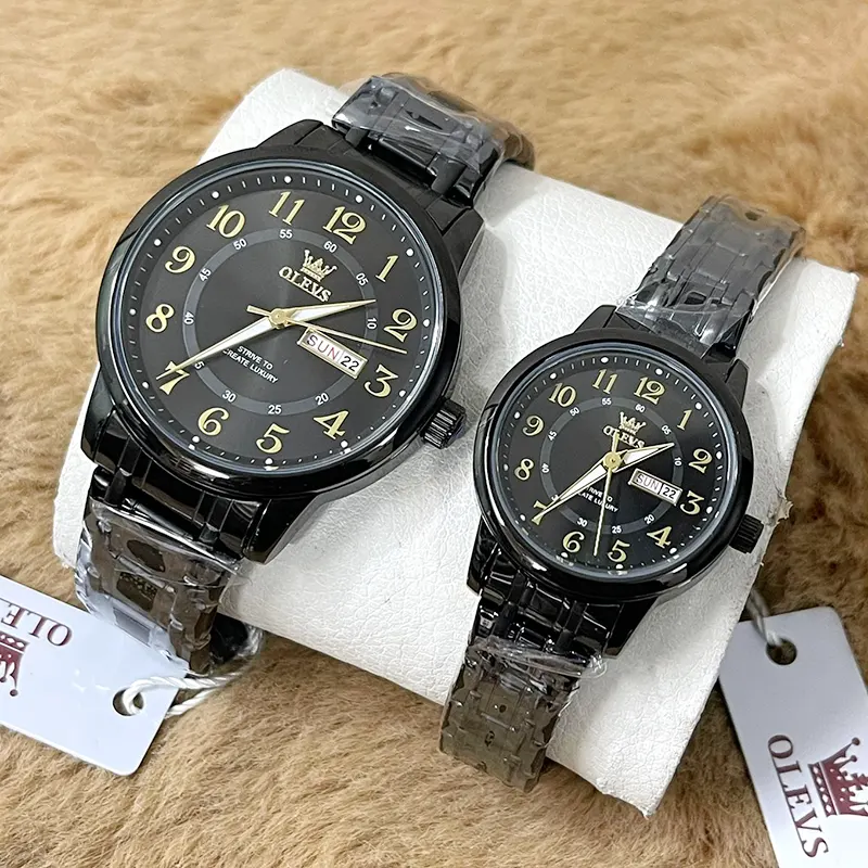 Olevs Black Dial Black Couple Watch | 2891